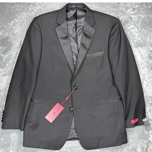 Renoir Mens Black Tuxedo Jacket Satin Peak Lapel 2 Button Formal Blazer 42R NEW
